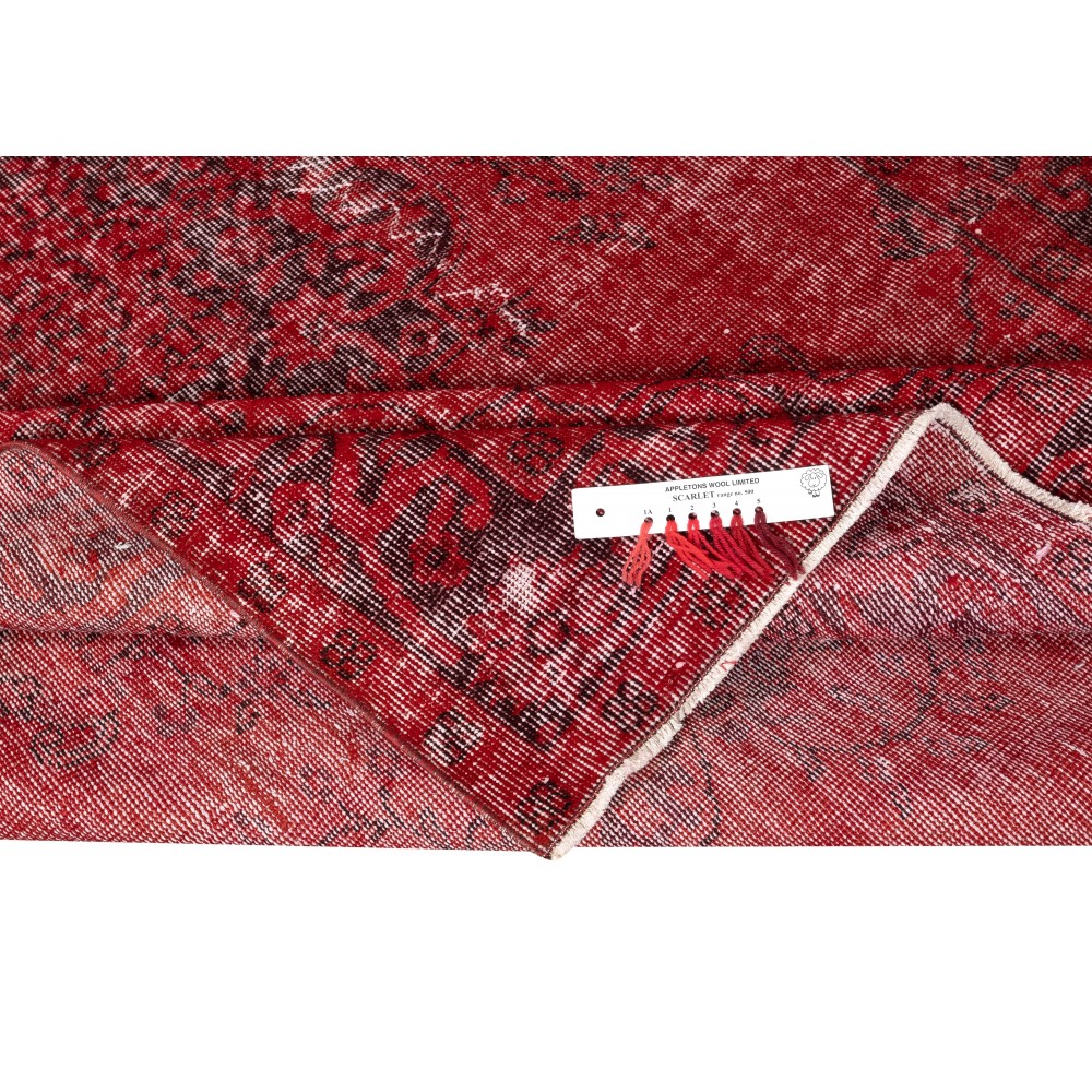 Red Overdyed Vintage Area Rug for Contemporary Interiors, Handwoven and Handknotted in Turkey Red Overdyed Vintage Area Rug for Contemporary Interiors, Handwoven and Handknotted in Turkey