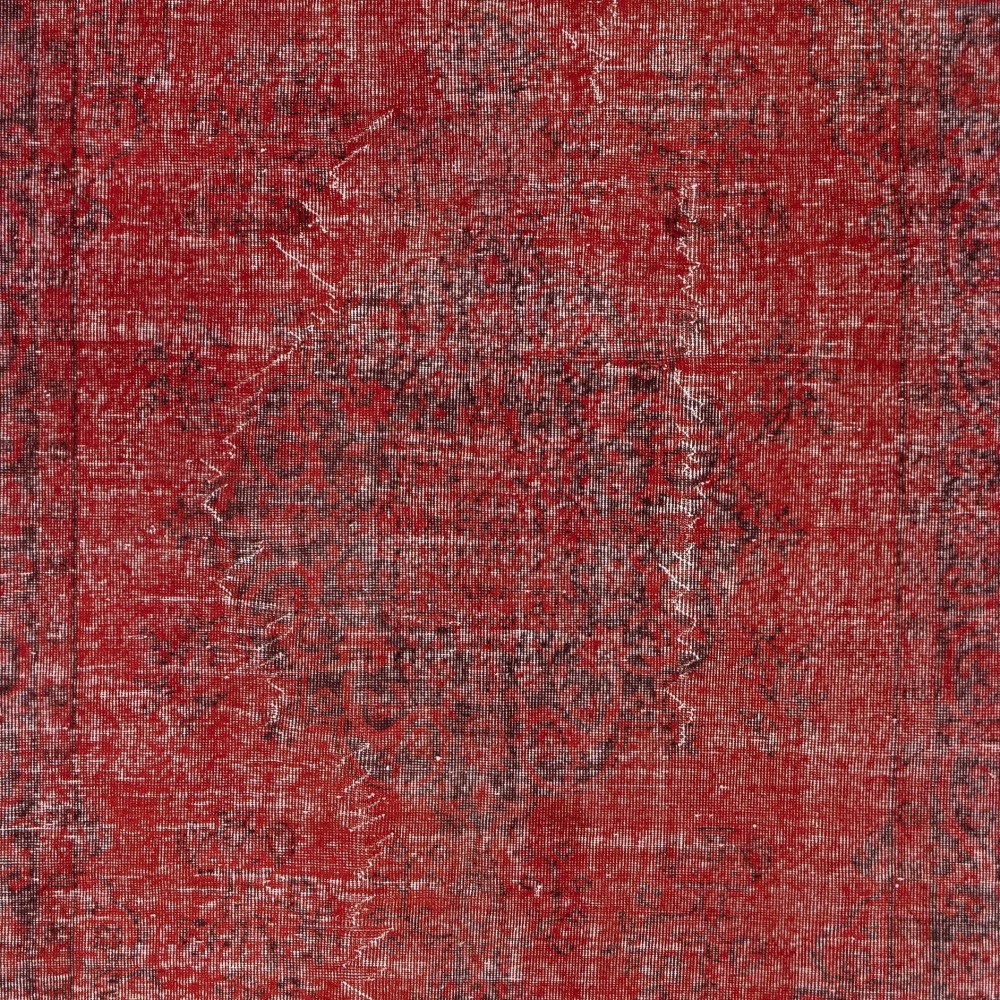 Red Overdyed Vintage Area Rug for Contemporary Interiors, Handwoven and Handknotted in Turkey Red Overdyed Vintage Area Rug for Contemporary Interiors, Handwoven and Handknotted in Turkey