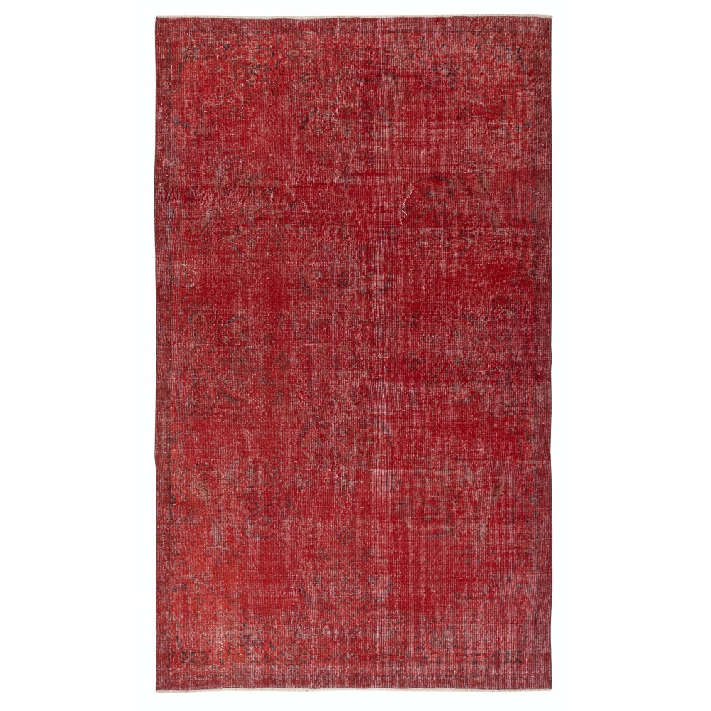 Vintage Handmade Turkish Wool Area Rug Redyed in Red for Modern Interiors Vintage Handmade Turkish Wool Area Rug Redyed in Red for Modern Interiors