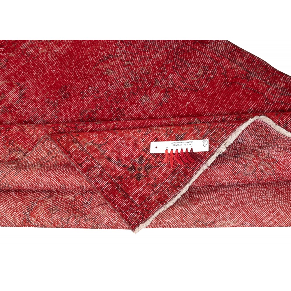 Vintage Handmade Turkish Wool Area Rug Redyed in Red for Modern Interiors Vintage Handmade Turkish Wool Area Rug Redyed in Red for Modern Interiors