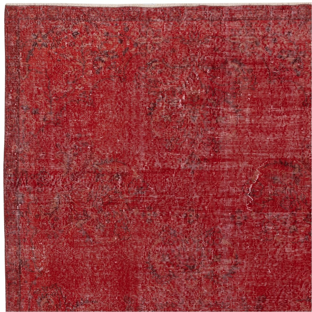 Vintage Handmade Turkish Wool Area Rug Redyed in Red for Modern Interiors Vintage Handmade Turkish Wool Area Rug Redyed in Red for Modern Interiors