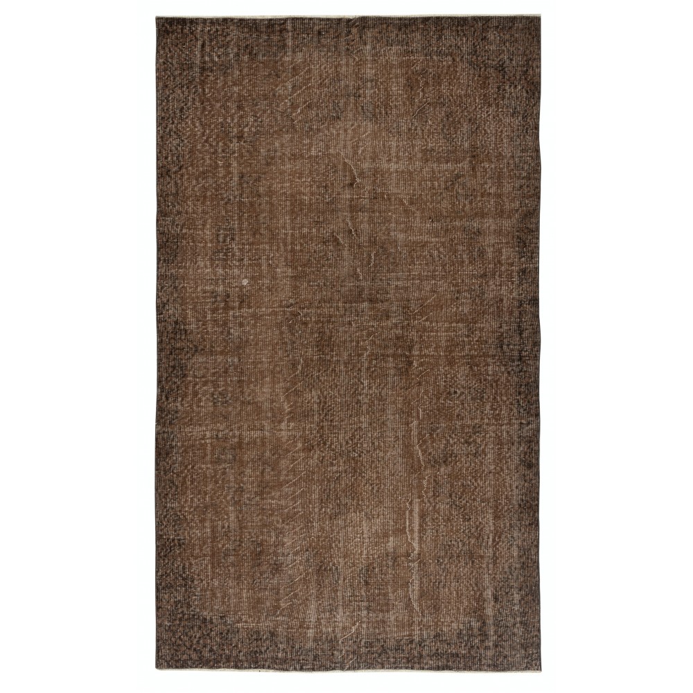 Contemporary Handmade Turkish Wool Area Rug. Vintage Brown Redyed Carpet for Living Room