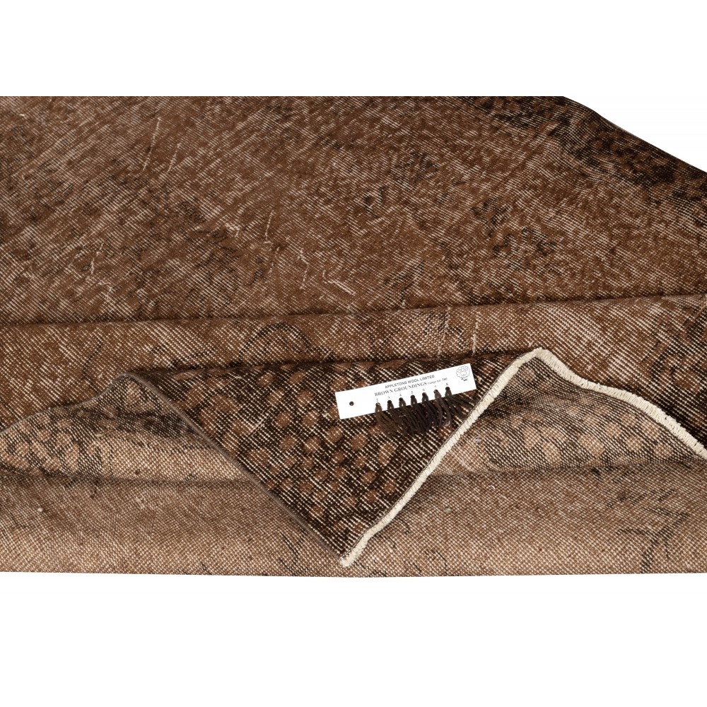 Contemporary Handmade Turkish Wool Area Rug. Vintage Brown Redyed Carpet for Living Room