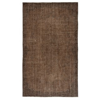 Contemporary Handmade Turkish Wool Area Rug. Vintage Brown Redyed Carpet for Living Room