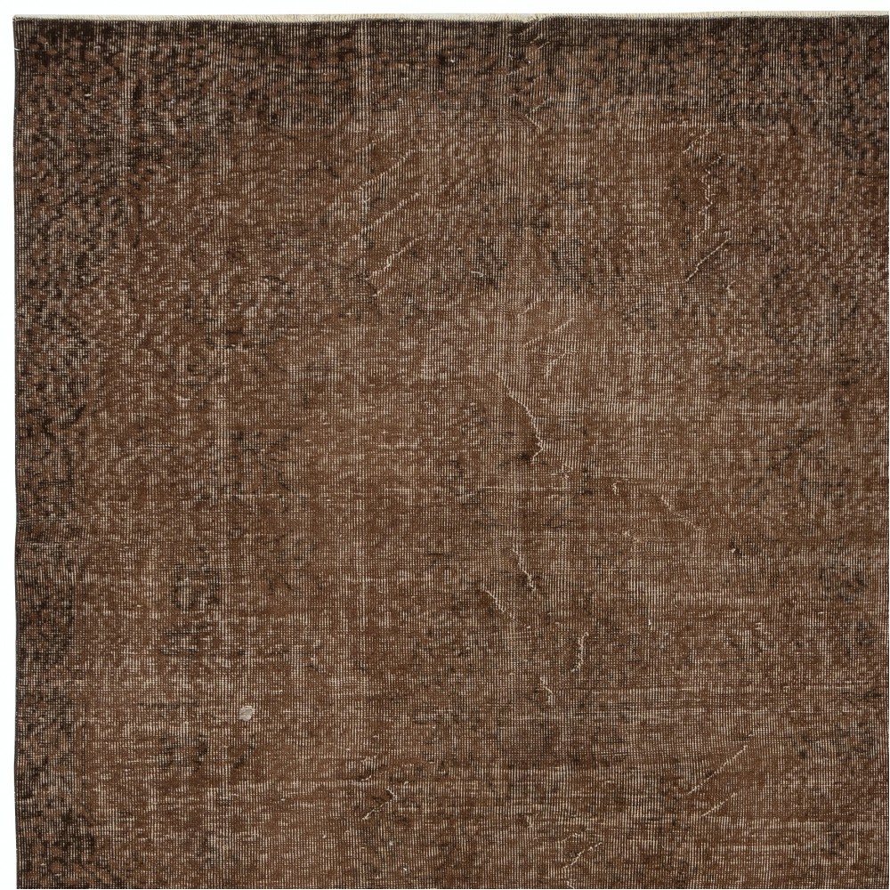 Contemporary Handmade Turkish Wool Area Rug. Vintage Brown Redyed Carpet for Living Room
