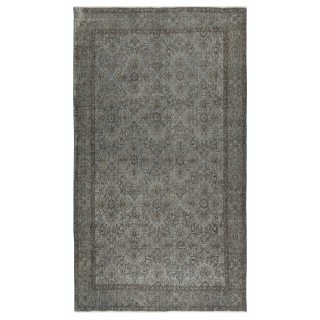 Gray Handmade Overdyed Turkish Rug. Vintage Wool Area Carpet for Contemporary Interiors