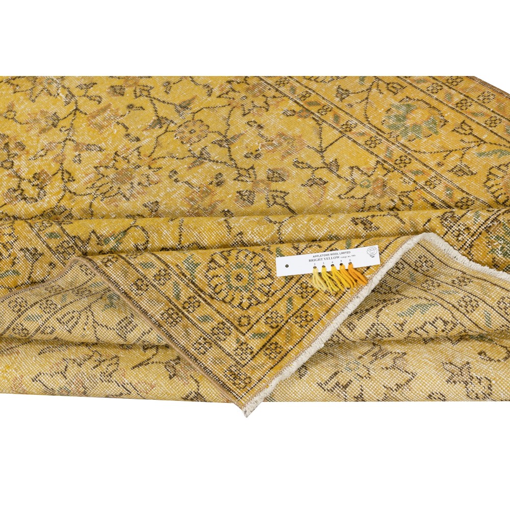 Vintage Handmade Turkish Wool Area Rug Overdyed in Yellow for Contemporary Interiors