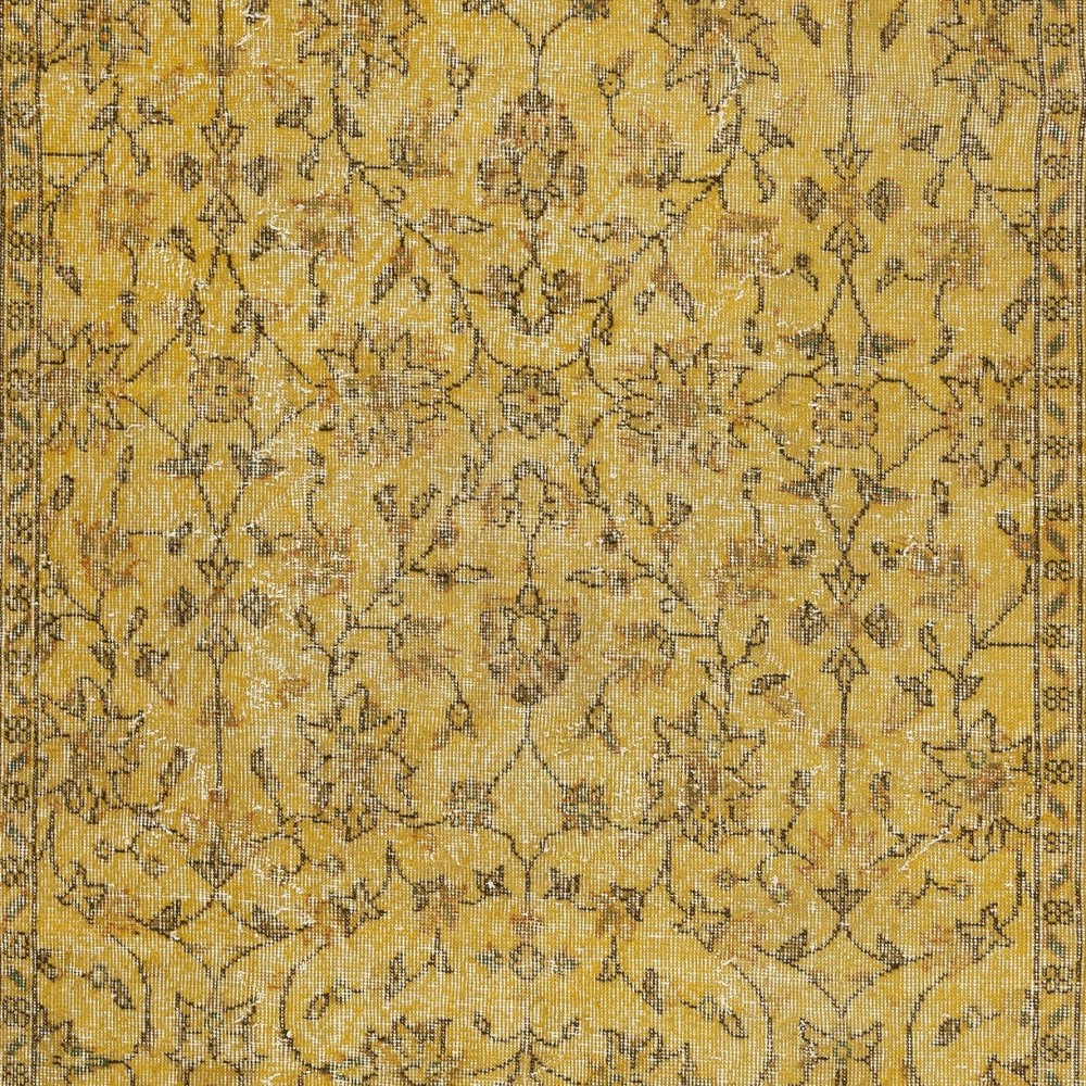Vintage Handmade Turkish Wool Area Rug Overdyed in Yellow for Contemporary Interiors