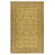 Vintage Handmade Turkish Wool Area Rug Overdyed in Yellow for Contemporary Interiors