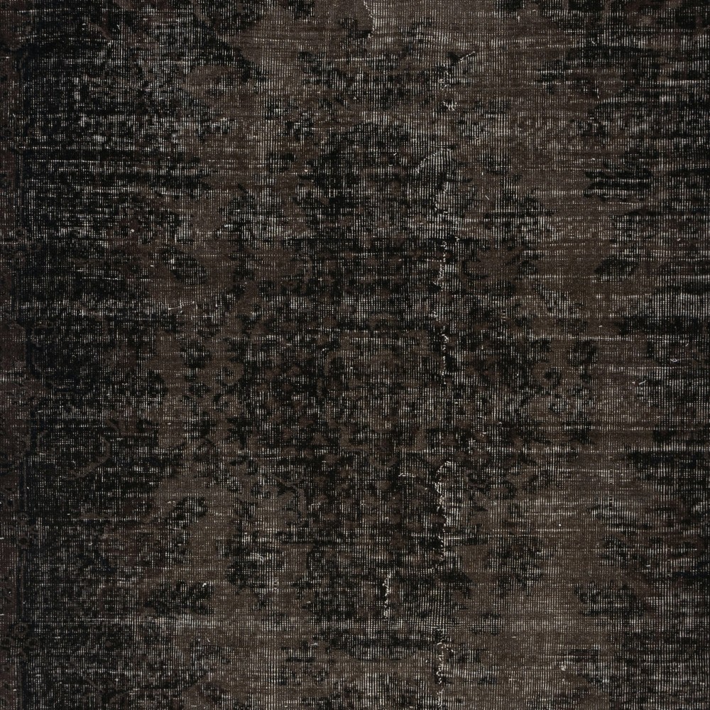 Handmade Turkish Wool Area Rug. Vintage Overdyed Brown Rug for Modern Home