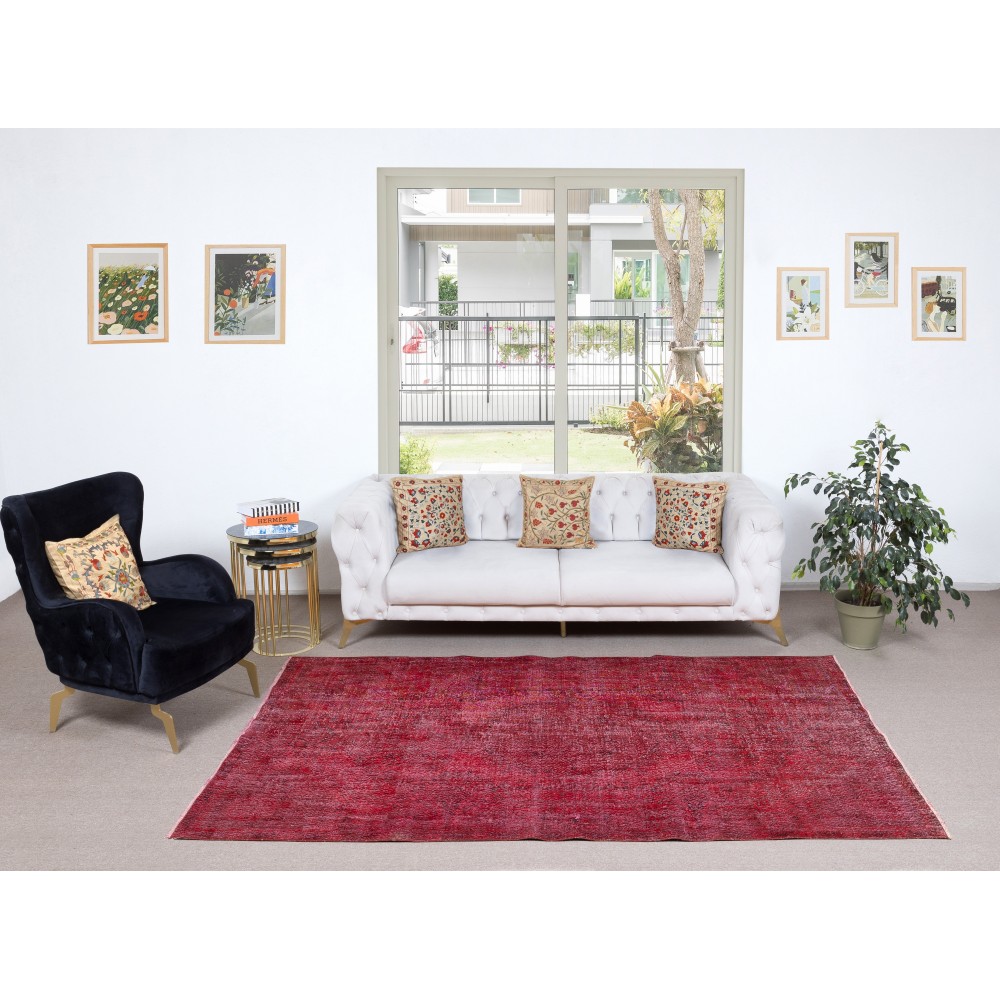 Red Overdyed Handmade Wool Rug. Vintage Turkish Area Rug for Living Room Red Overdyed Handmade Wool Rug. Vintage Turkish Area Rug for Living Room