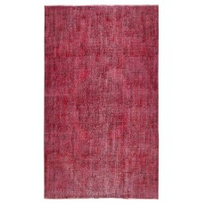 Red Overdyed Handmade Wool Rug. Vintage Turkish Area Rug for Living Room