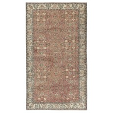Vintage Handmade Turkish Red Wool Area Rug with Floral Pattern for Living Room