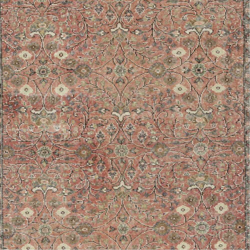 Vintage Handmade Turkish Red Wool Area Rug with Floral Pattern for Living Room