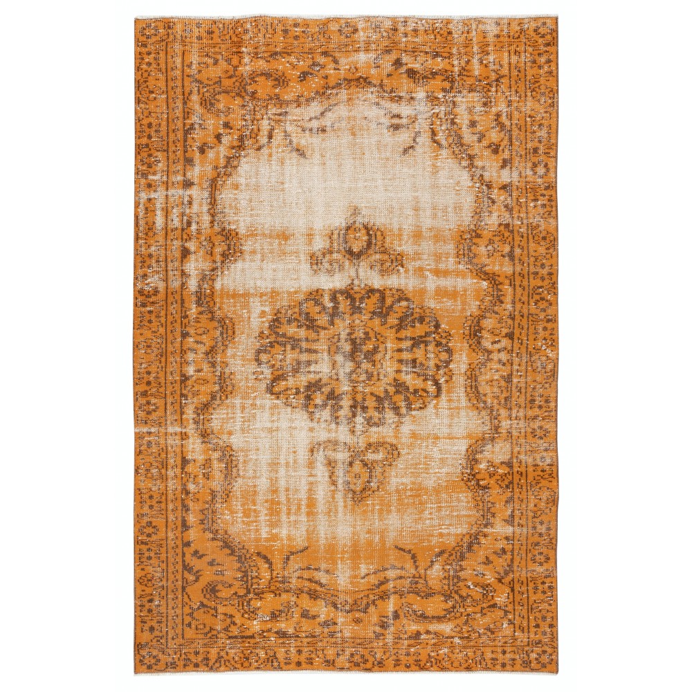 Vintage Orange Wool Area Rug. Handmade Turkish Rug for Contemporary Spaces Vintage Orange Wool Area Rug. Handmade Turkish Rug for Contemporary Spaces
