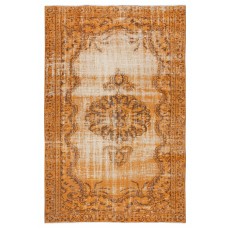 Vintage Orange Wool Area Rug. Handmade Turkish Rug for Contemporary Spaces