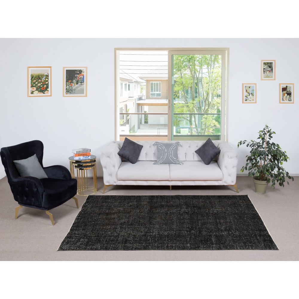 Plain Black Overdyed Area Rug, Handknotted and Handwoven in Turkey Plain Black Overdyed Area Rug, Handknotted and Handwoven in Turkey