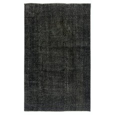 Plain Black Overdyed Area Rug, Handknotted and Handwoven in Turkey