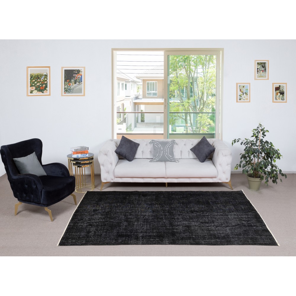 Plain Black Overdyed Area Rug, Handknotted and Handwoven in Turkey Plain Black Overdyed Area Rug, Handknotted and Handwoven in Turkey