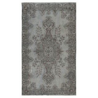 Gray Vintage Turkish Wool Rug. Overdyed Handmade Carpet for Living Room, Bedroom, or Entryway