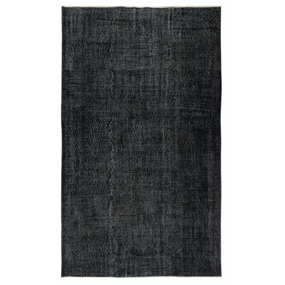 Vintage Handmade Wool Rug. Black Turkish Area Rug for Modern Home and office