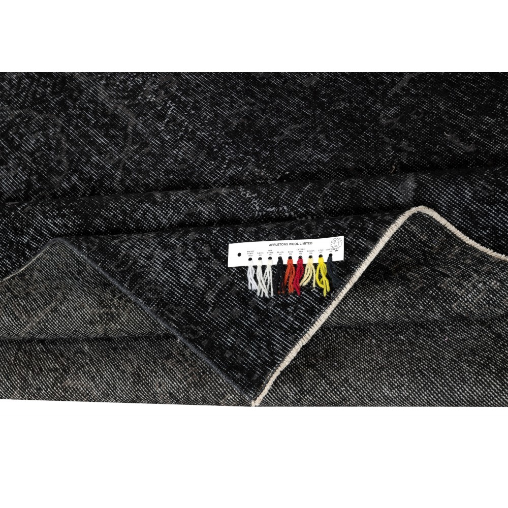 Vintage Handmade Wool Rug. Black Turkish Area Rug for Modern Home and office