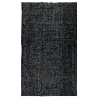 Vintage Handmade Wool Rug. Black Turkish Area Rug for Modern Home and office
