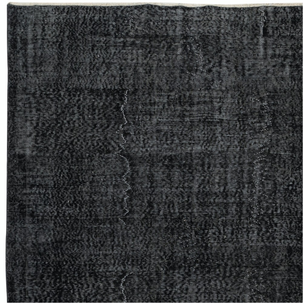 Vintage Handmade Wool Rug. Black Turkish Area Rug for Modern Home and office
