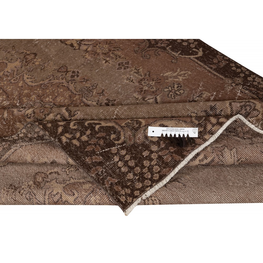 Vintage Wool Area Rug Overdyed in Brown for Modern Interiors. Hand-knotted in Turkey