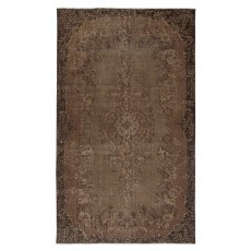 Vintage Wool Area Rug Overdyed in Brown for Modern Interiors. Hand-knotted in Turkey
