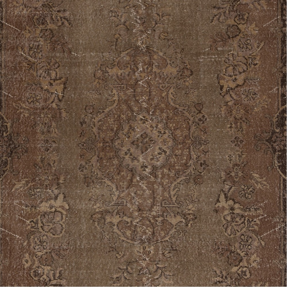 Vintage Wool Area Rug Overdyed in Brown for Modern Interiors. Hand-knotted in Turkey