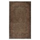 Vintage Wool Area Rug Overdyed in Brown for Modern Interiors. Hand-knotted in Turkey