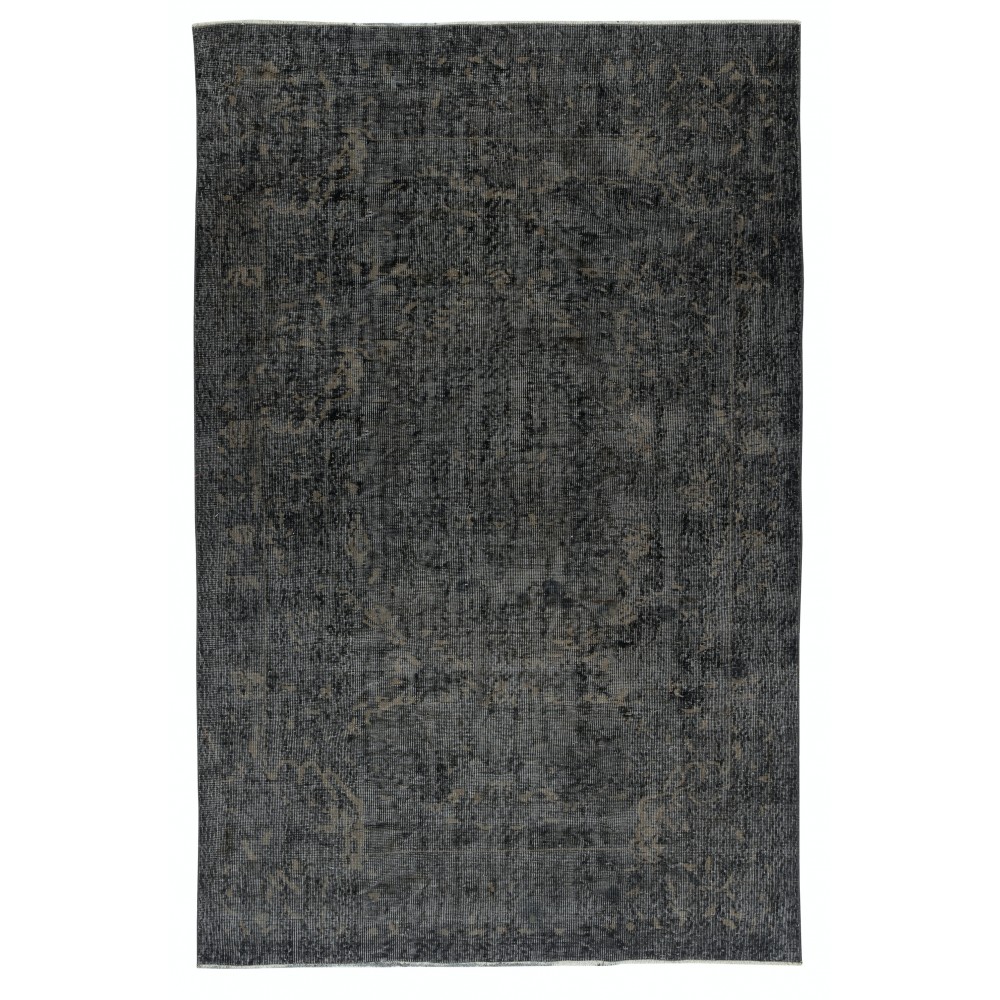 Vintage Wool Area Rug Overdyed in Black for Modern Interiors. Handmade in Turkey