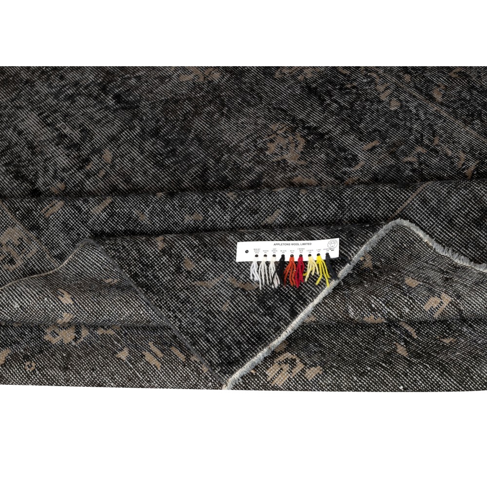 Vintage Wool Area Rug Overdyed in Black for Modern Interiors. Handmade in Turkey