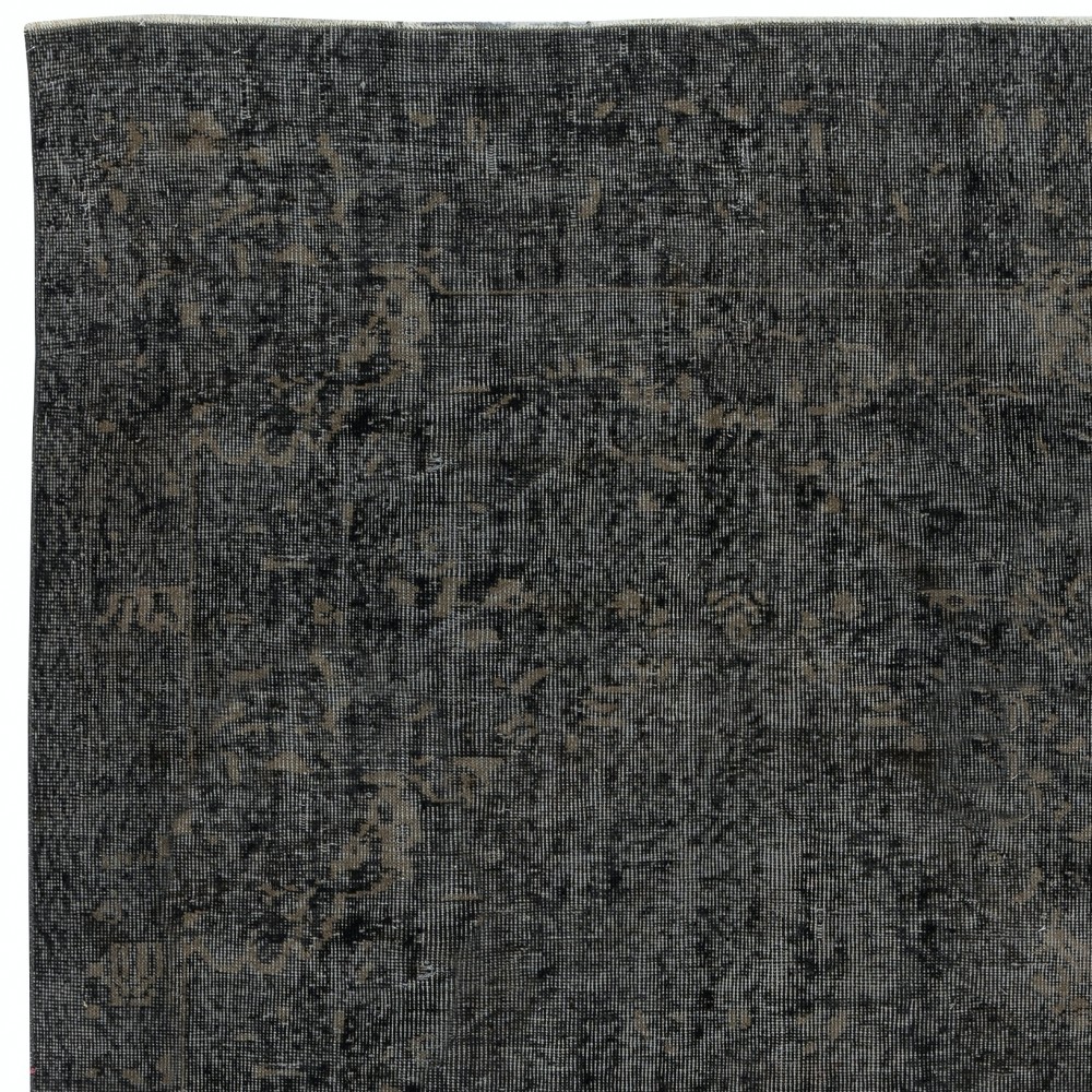Vintage Wool Area Rug Overdyed in Black for Modern Interiors. Handmade in Turkey