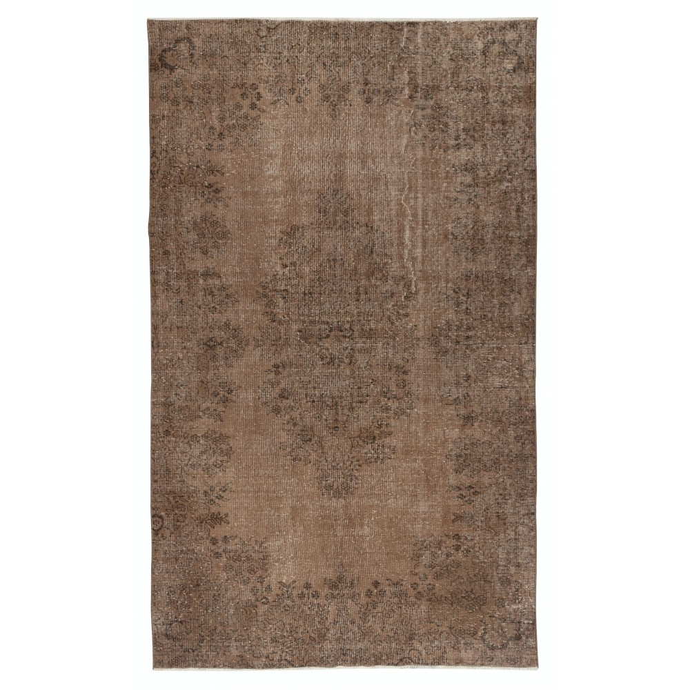 Hand-knotted Vintage Turkish Wool Area Rug Overdyed in Brown for Modern Interiors