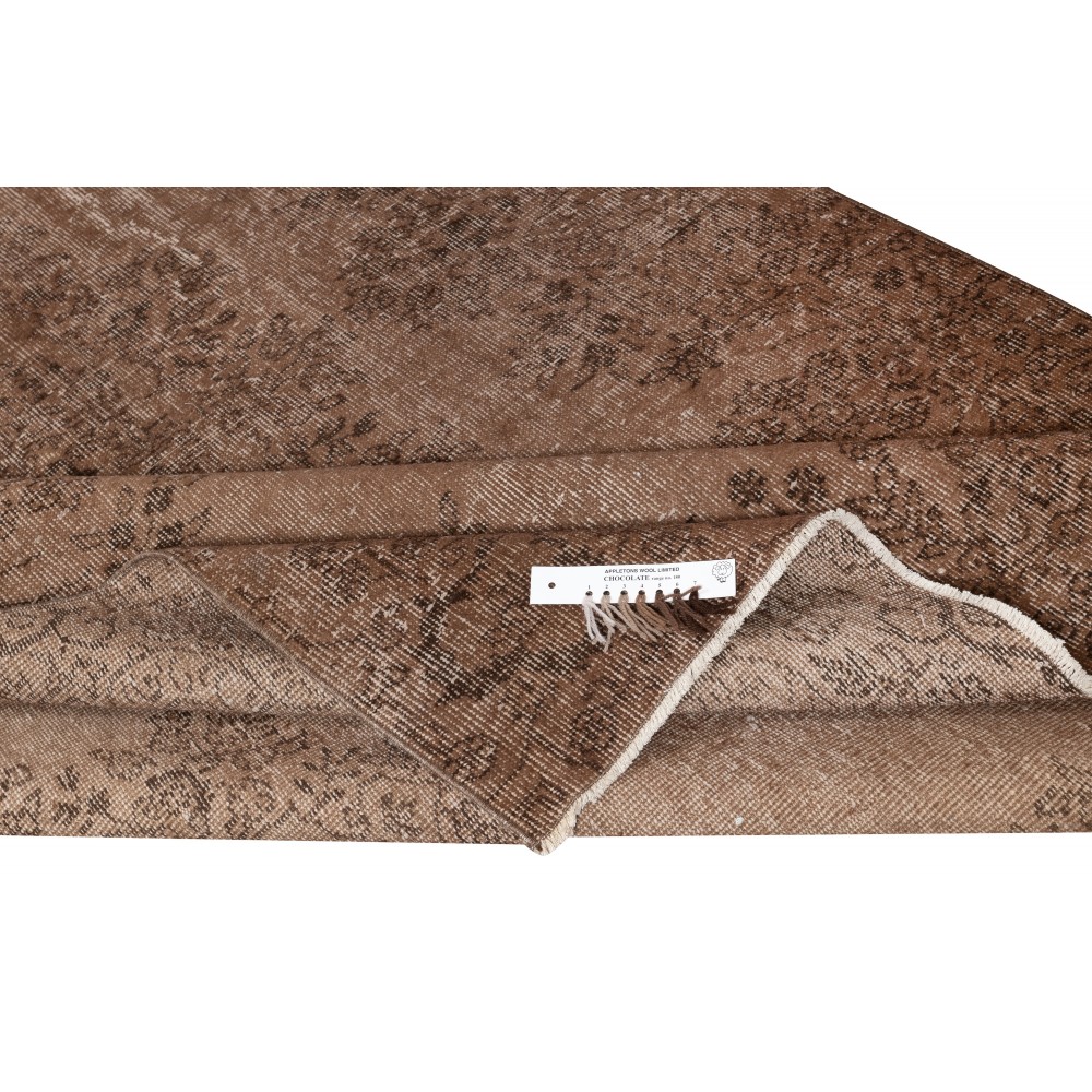 Hand-knotted Vintage Turkish Wool Area Rug Overdyed in Brown for Modern Interiors