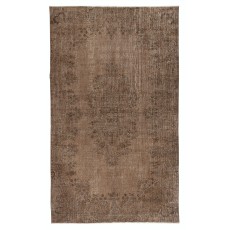 Hand-knotted Vintage Turkish Wool Area Rug Overdyed in Brown for Modern Interiors