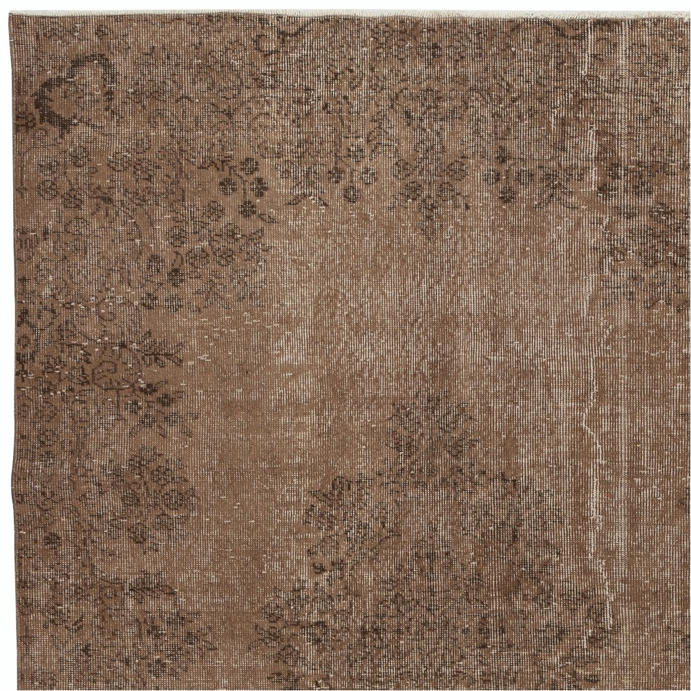 Hand-knotted Vintage Turkish Wool Area Rug Overdyed in Brown for Modern Interiors