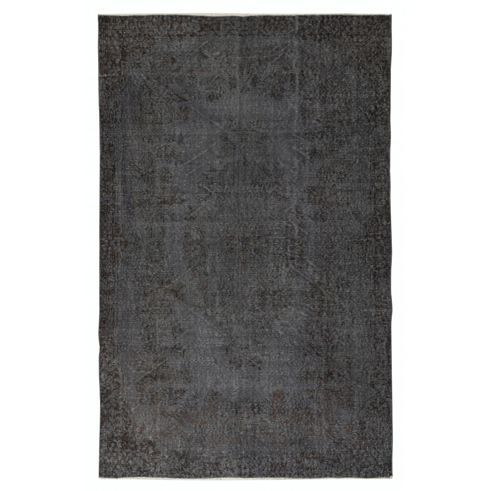 Vintage Handmade Turkish Wool Area Rug Redyed in Gray for Modern Interiors