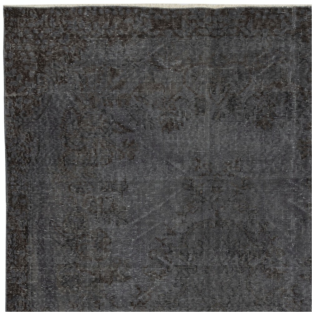 Vintage Handmade Turkish Wool Area Rug Redyed in Gray for Modern Interiors