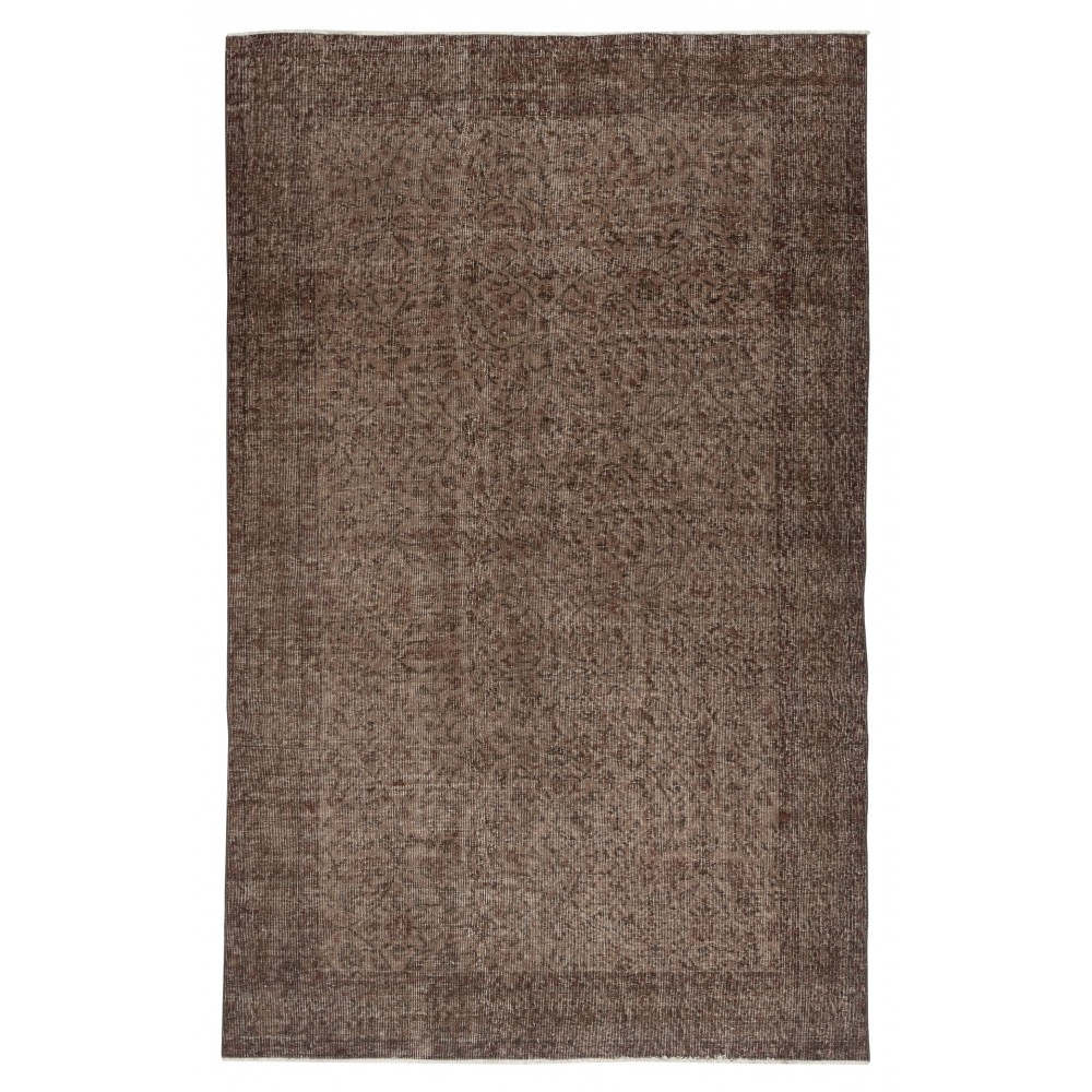 Vintage Handmade Wool Rug. Brown Turkish Area Rug for Modern Home and office