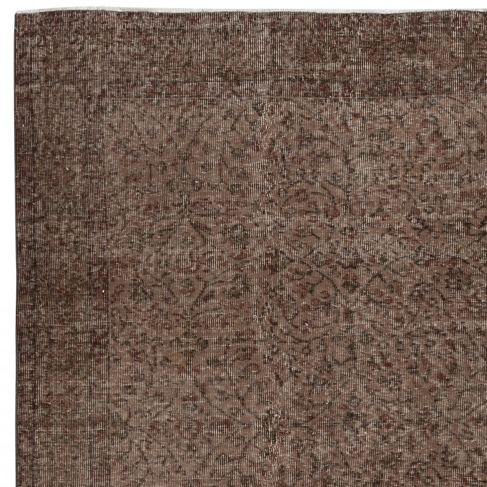Vintage Handmade Wool Rug. Brown Turkish Area Rug for Modern Home and office