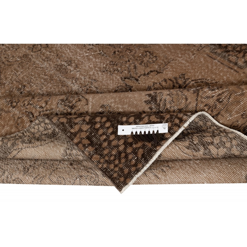 Vintage Handmade Turkish Wool Area Rug Overdyed in Brown for Modern Interiors
