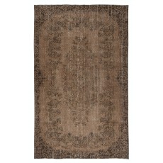 Vintage Handmade Turkish Wool Area Rug Overdyed in Brown for Modern Interiors