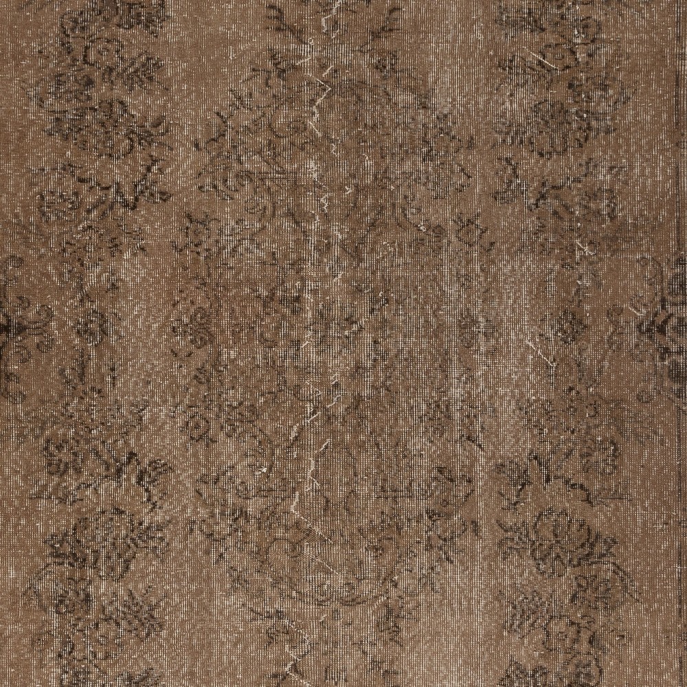 Vintage Handmade Turkish Wool Area Rug Overdyed in Brown for Modern Interiors