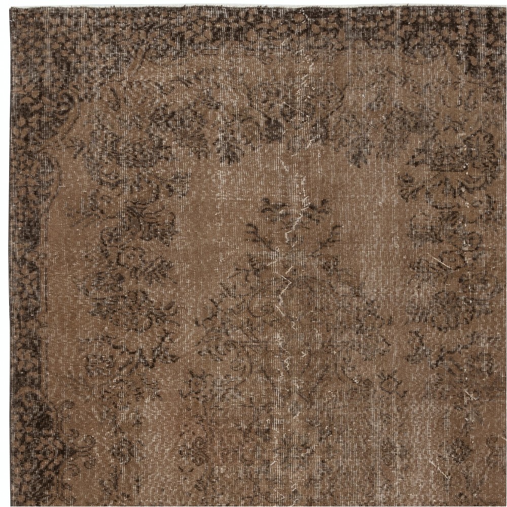Vintage Handmade Turkish Wool Area Rug Overdyed in Brown for Modern Interiors