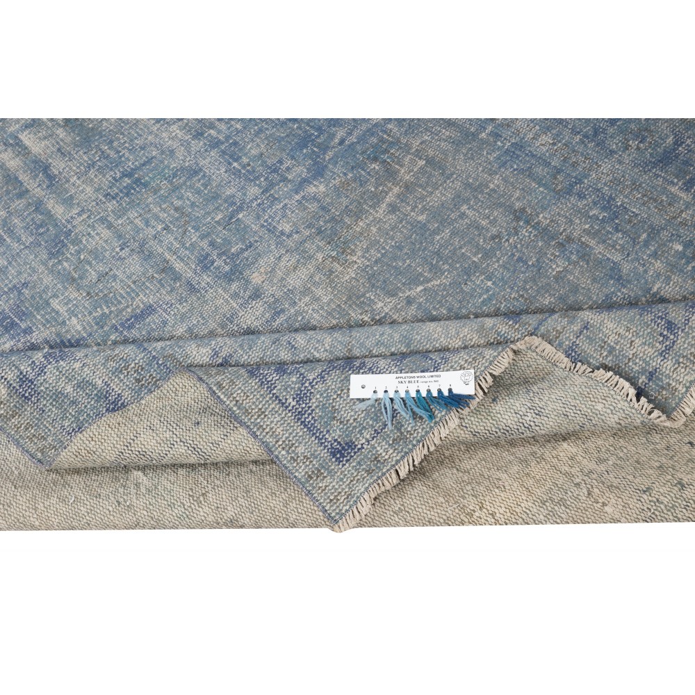 Vintage Handmade Turkish Wool Area Rug Overdyed in Blue color for Modern Interiors