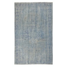 Vintage Handmade Turkish Wool Area Rug Overdyed in Blue color for Modern Interiors