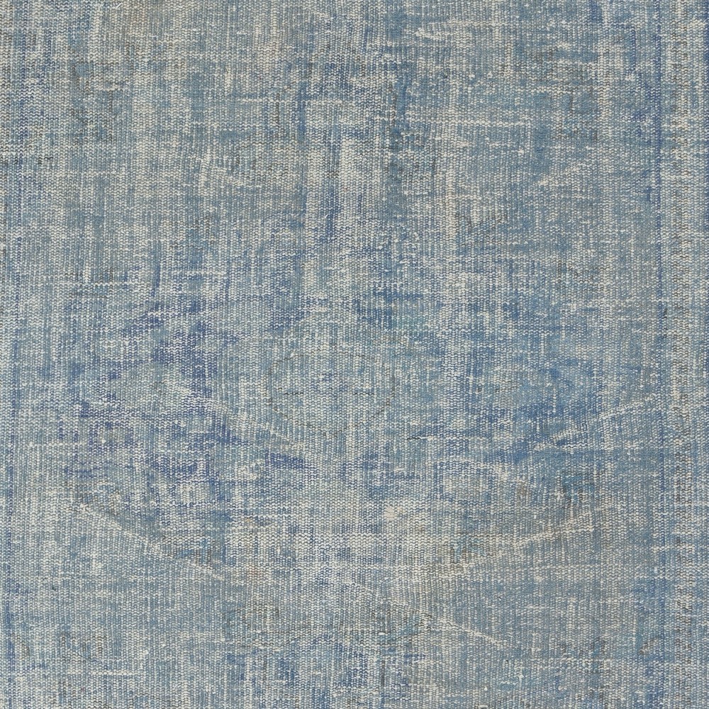 Vintage Handmade Turkish Wool Area Rug Overdyed in Blue color for Modern Interiors